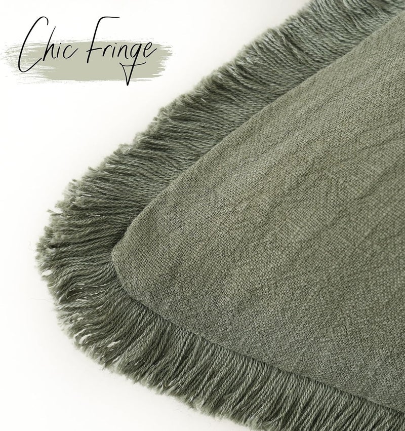 Foindtower Set of 2 Decorative Linen Fringe Lumbar Throw Pillow Covers Boho Farmhouse Cushion Cover with Tassels Soft Accent Pillowcase for Couch Sofa Bed Living Room Home Decor,12×20 Inch,Olive Green - Image 3